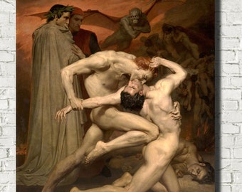 William-Adolphe Bouguereau Fine Art Print : Dante and Virgil, Two Damned Souls in Combat