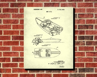 Motorboat Poster, Boat Patent Print