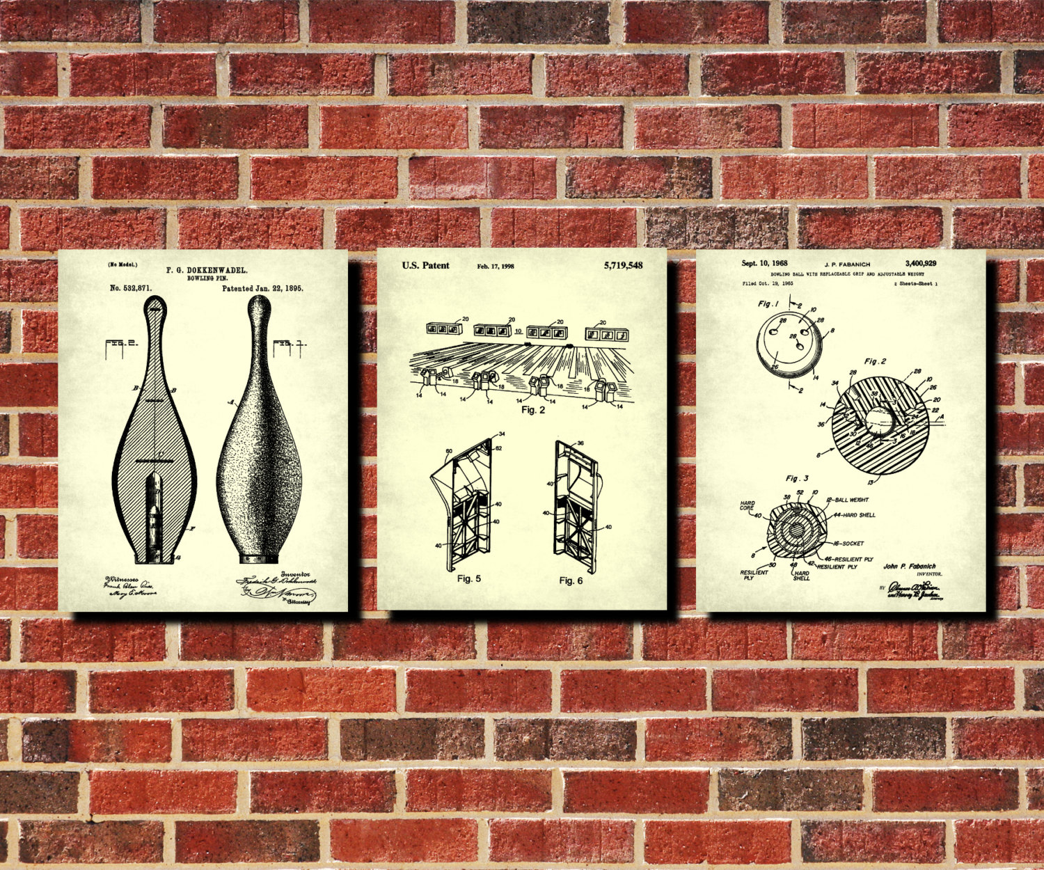 Bowling Alley Bowling Pins Bowling Ball Ten Pin Bowling Patent Prints Set 3 Posters Bowling Alley Bowling Pins Bowling Ball Ten Pin Bowling Patent Prints Set 3 Posters