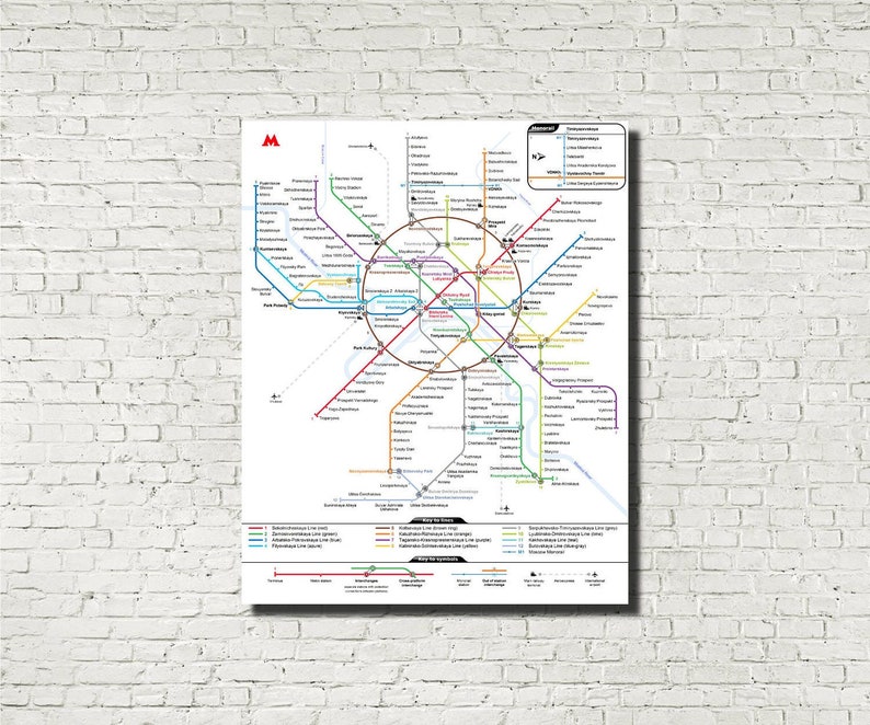 Moscow Metro Map Russian Underground Train Lines Office Art Den Poster Supersize Prints image 1