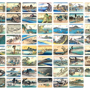 The Fifty-three Stations of the Tokaido, Complete set of Japanese Prints, Utagawa Hiroshige, Japanese Wall Art, Ukiyo-e Woodblock wall art