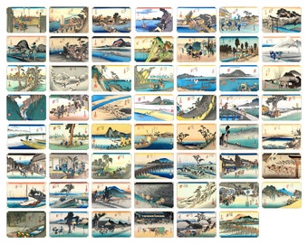 The Fifty-three Stations of the Tokaido, Complete set of Japanese Prints, Utagawa Hiroshige, Japanese Wall Art, Ukiyo-e Woodblock wall art