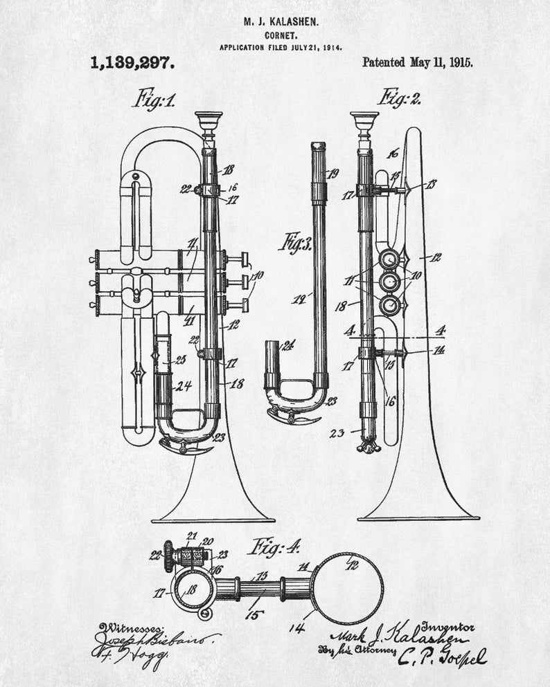 Cornet Patent Print, Musical Instruments Poster - Etsy