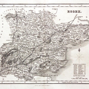 Essex County Map Old Atlas Vintage Essex Map Bar Den Wall Art Print