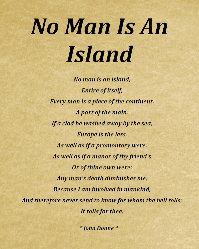 No man is an island poem by john donne typography print etsy