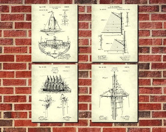 Sail Rigging Patent Prints Set 4 Nautical Posters