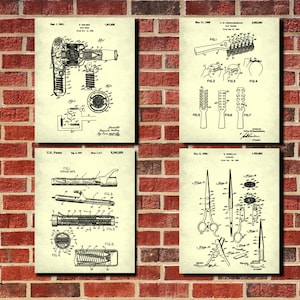 Hair Salon Patent Print Set 4 Hairdressing Posters