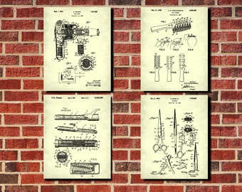 Hair Salon Patent Print Set 4 Hairdressing Posters