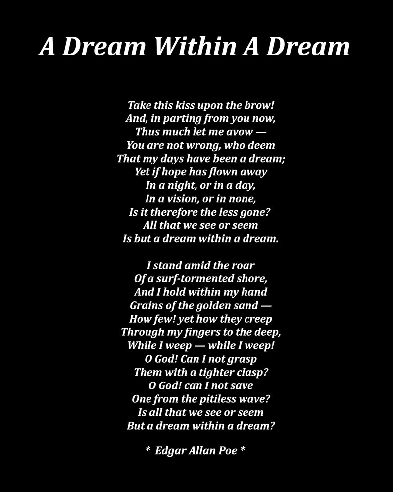 A Dream Within A Dream Poem by Edgar Allan Poe Typography Etsy