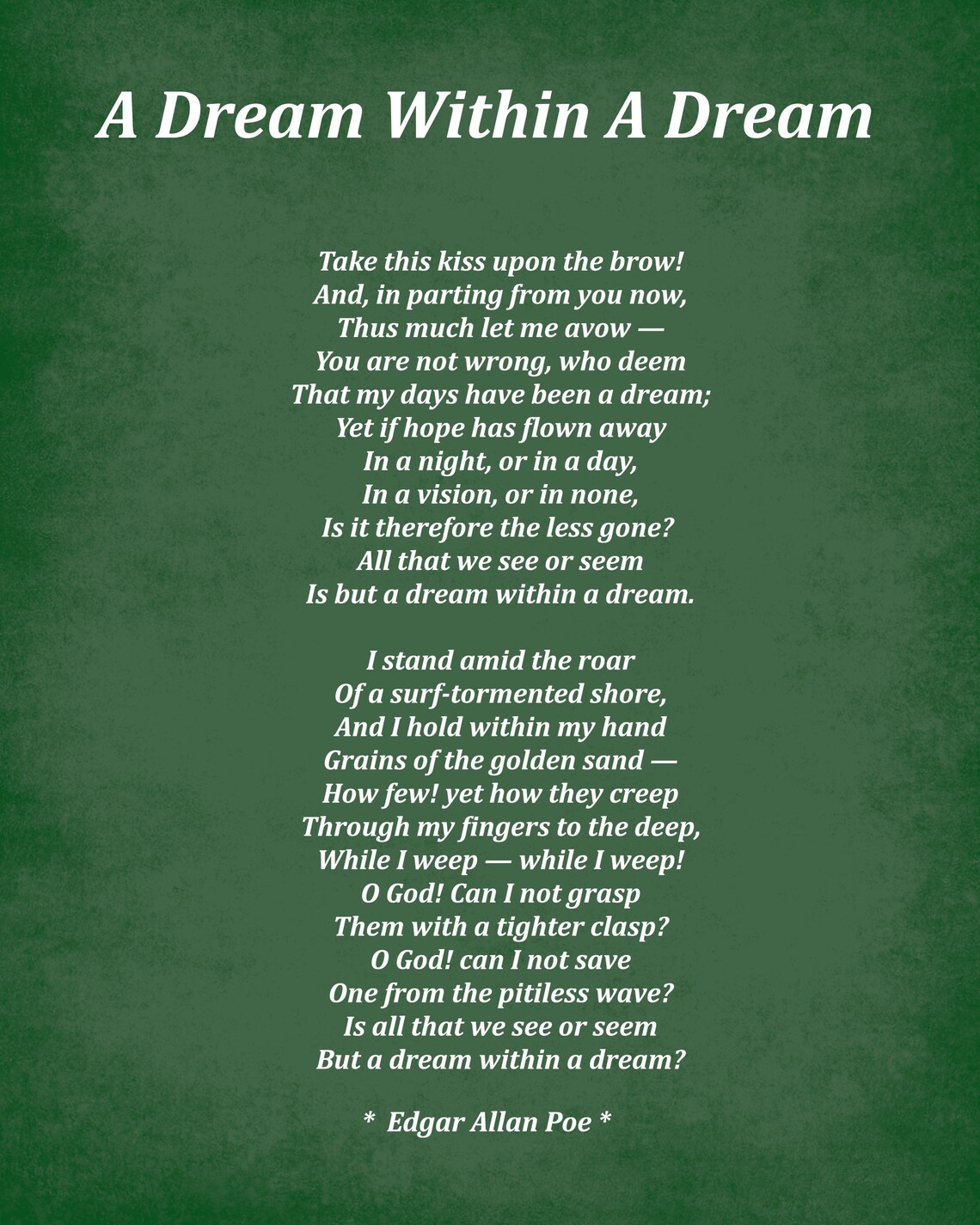 A Dream Within A Dream Poem by Edgar Allan Poe Typography Etsy