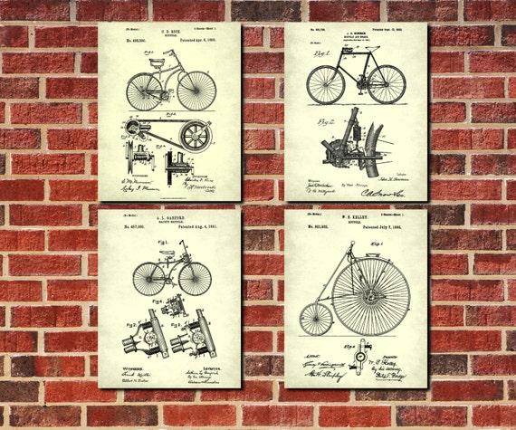Bike Decor Vintage Bicycle Patent Wall Art Prints Cyclist Cycling Gifts 8x10 Set of 6