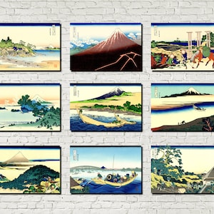 Berg Fuji Drucke | Japanische Wandbilder Set 9 | Katsushika Hokusai | 36 Ansichten von Mt Fuji, Ukiyo-e