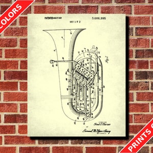 Tuba Patent Print, prezent dla muzyka, plakat z instrumentami orkiestrowymi