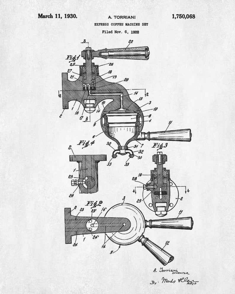 Espresso Coffee Machine Patent Print Kitchen Poster Etsy