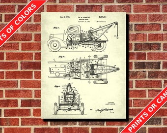 Wrecking Truck Patent Print, Tow Truck Workshop Poster