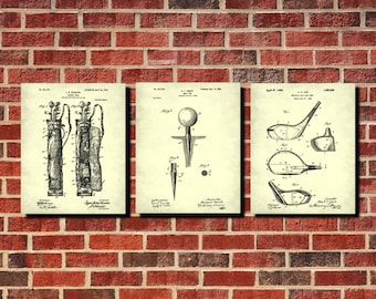 Golf Patent Prints Set 3 Golfing Wall Art Golfer Gift