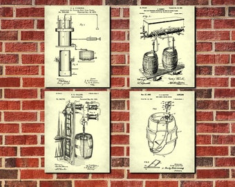 Beer Patent Print Set 4 Brewing Posters Bar Art