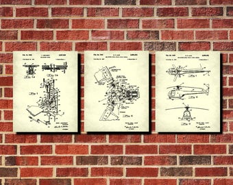 Helicopter Patent Prints Set 3 Flying Posters
