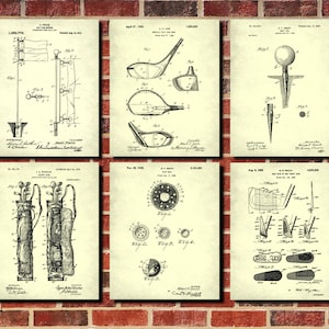 Golf Patent Prints, Set 6 Golfing Poster Set