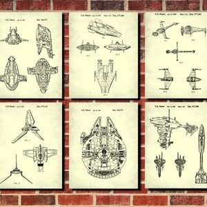 Spaceships Print Set 6 Prints Spaceships Patent Print Spaceships Blueprints Sci-Fi Poster Set Movie Poster Set Living Room Decor