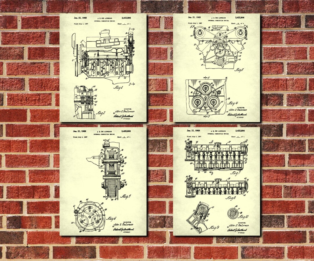 Car Engine Patent Prints Set 4 Mechanical Engineering Posters - Etsy