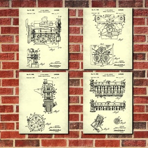 Auto Motor Patent Prints Set 4 Maschinenbau Poster
