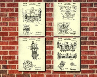 Car Engine Patent Prints Set 4 Mechanical Engineering Posters