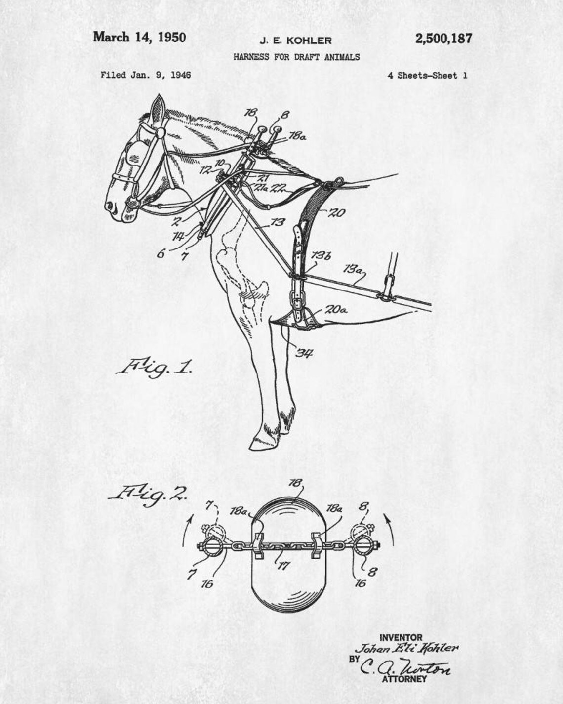 Farming Equipment Patent Print Draft Animal Harness Poster Etsy
