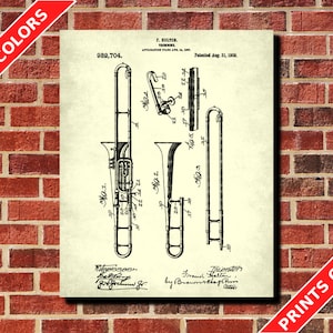 Trombone Patent Print, Music Room Poster