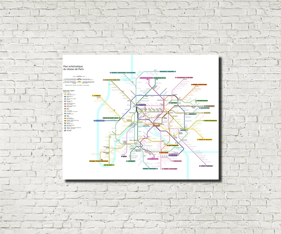 Paris Metro Underground Map Wall Art Paris Metro Poster Paris Subway ...