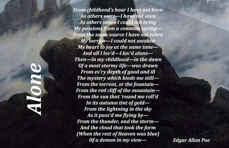 Edgar Allan Poe Poem on Caspar David Friedrich Print Alone Wanderer Above The Sea Of Fog