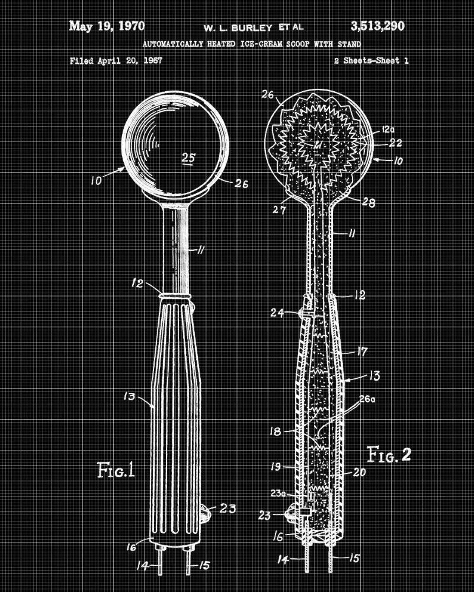 Ice Cream Scoop Patent Print Design Cafe Art Poster Blueprint Etsy