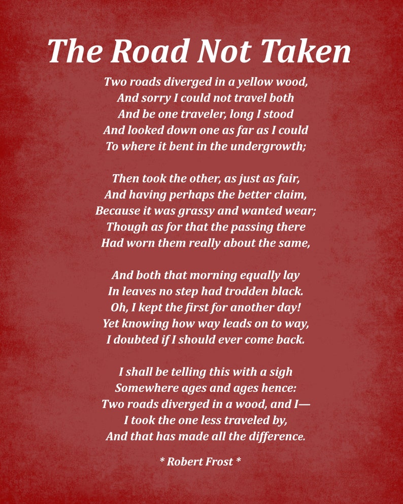 The Road Not Taken Poem by Robert Frost Typography Print Etsy UK