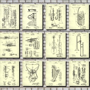 Orchestral Instruments Patent Prints Set 12 Music Posters