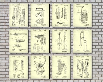 Orchestral Instruments Patent Prints Set 12 Music Posters