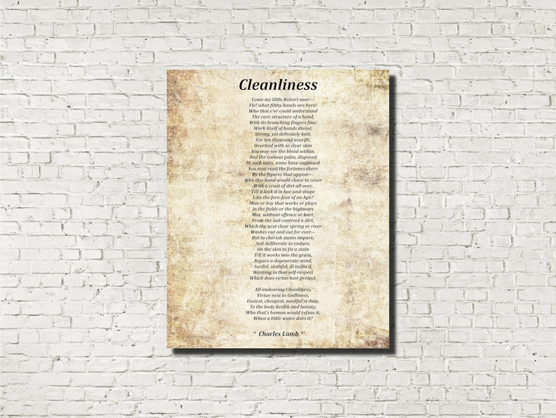 Cleanliness Poem by Charles Lamb, Typography Print, Motivational Poster ...