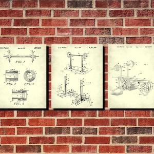 Weight Lifting Patent Prints Set 3 Gym Posters