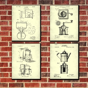 Coffee Making Patent Wall Art Set 4 Prints Kitchen Decor