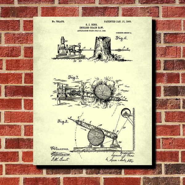 Chainsaw Patent Print, Wood Working Poster, Woodsman Gift