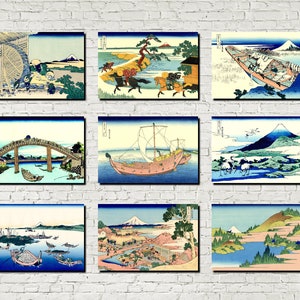 Mount Fuji Japanese Art Prints Set 9, Katsushika Hokusai, 36 Views of Mt Fuji, Classical Art Landscapes, Ukiyo-e