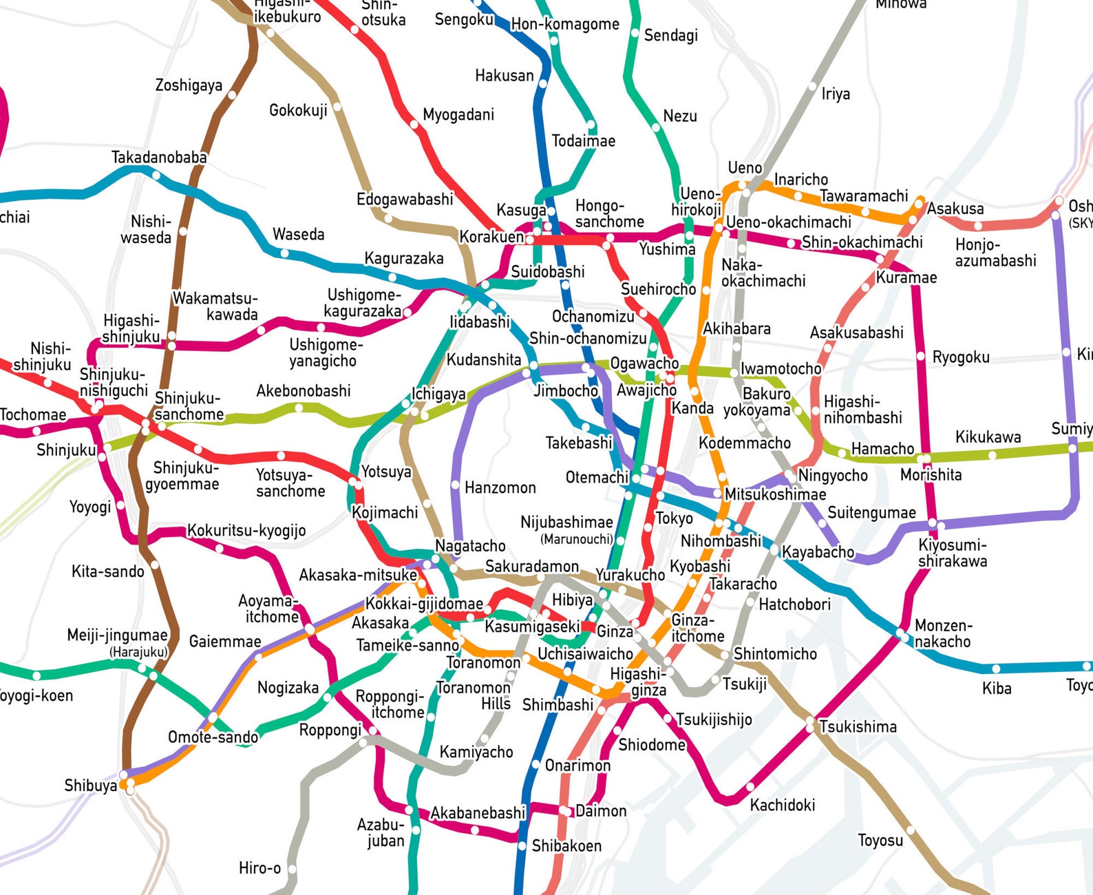 Tokyo Metro Subway System Map Print Japan Travel Poster Etsy