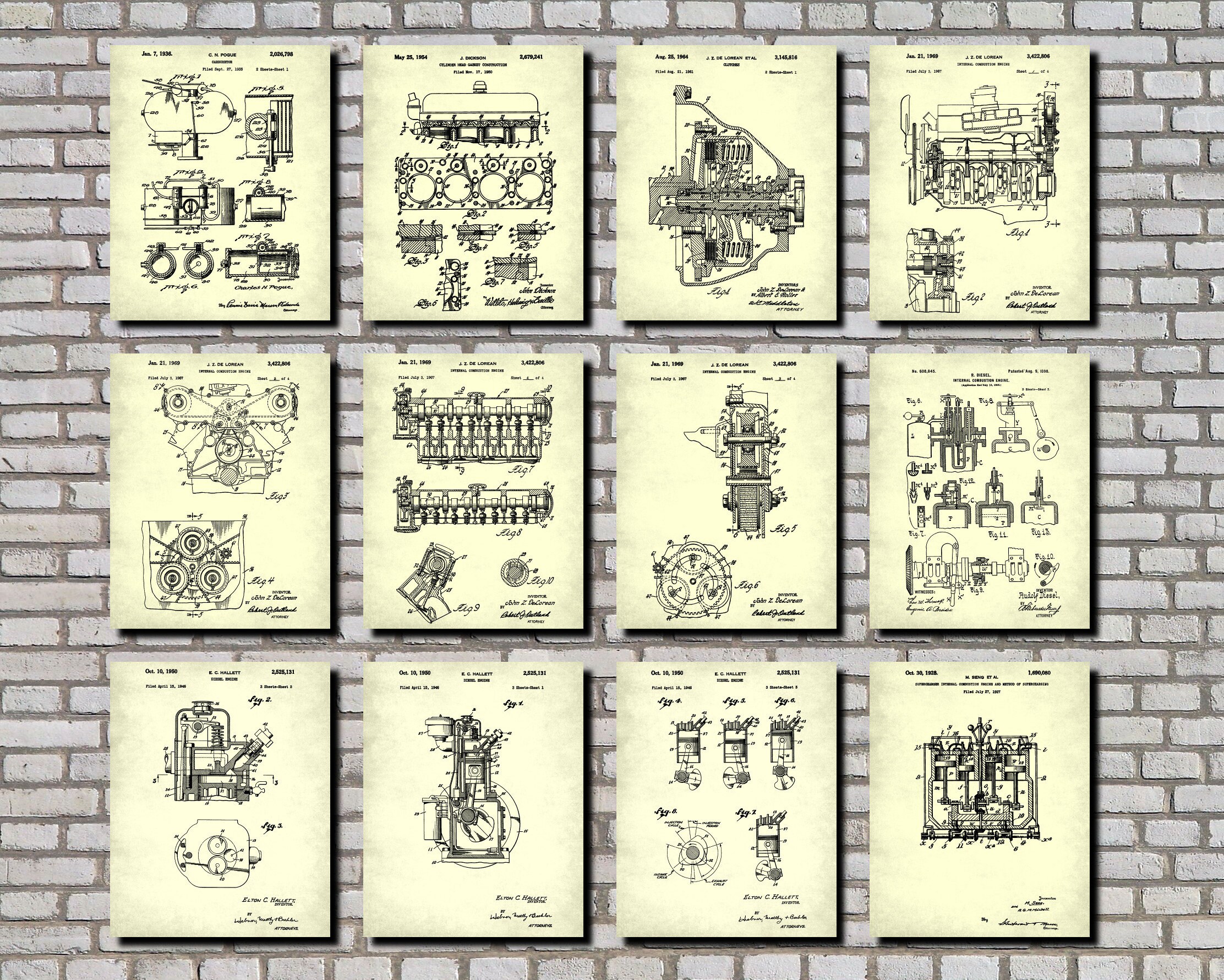 Set 12 Engine Patent Prints Gas Monkey Wall Art | Etsy