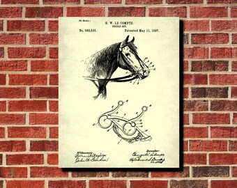 Equestrian Decor Original Horse Bridle Bit Poster; Patent Poster Unframed 