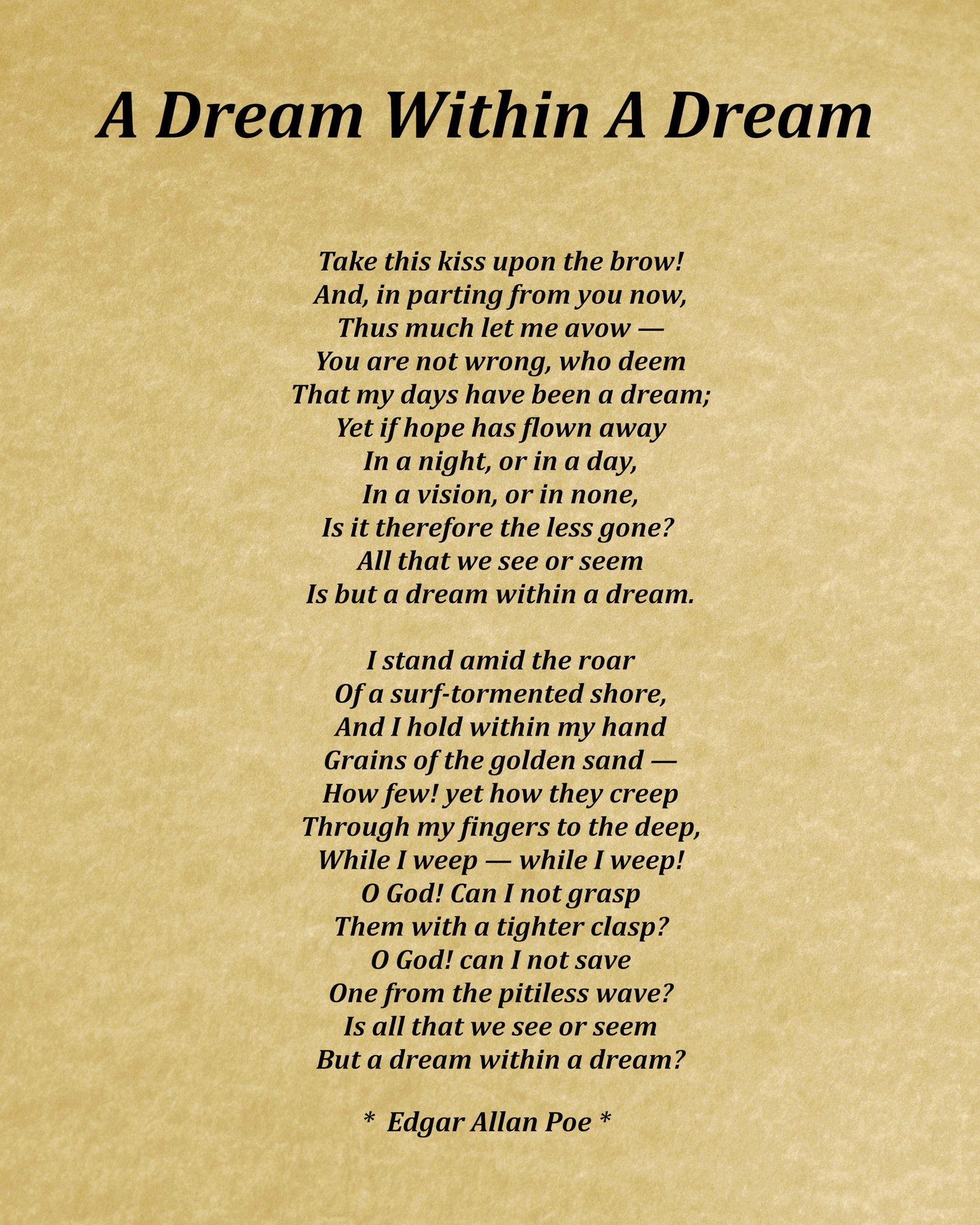 A Dream Within A Dream Poem by Edgar Allan Poe Typography Etsy