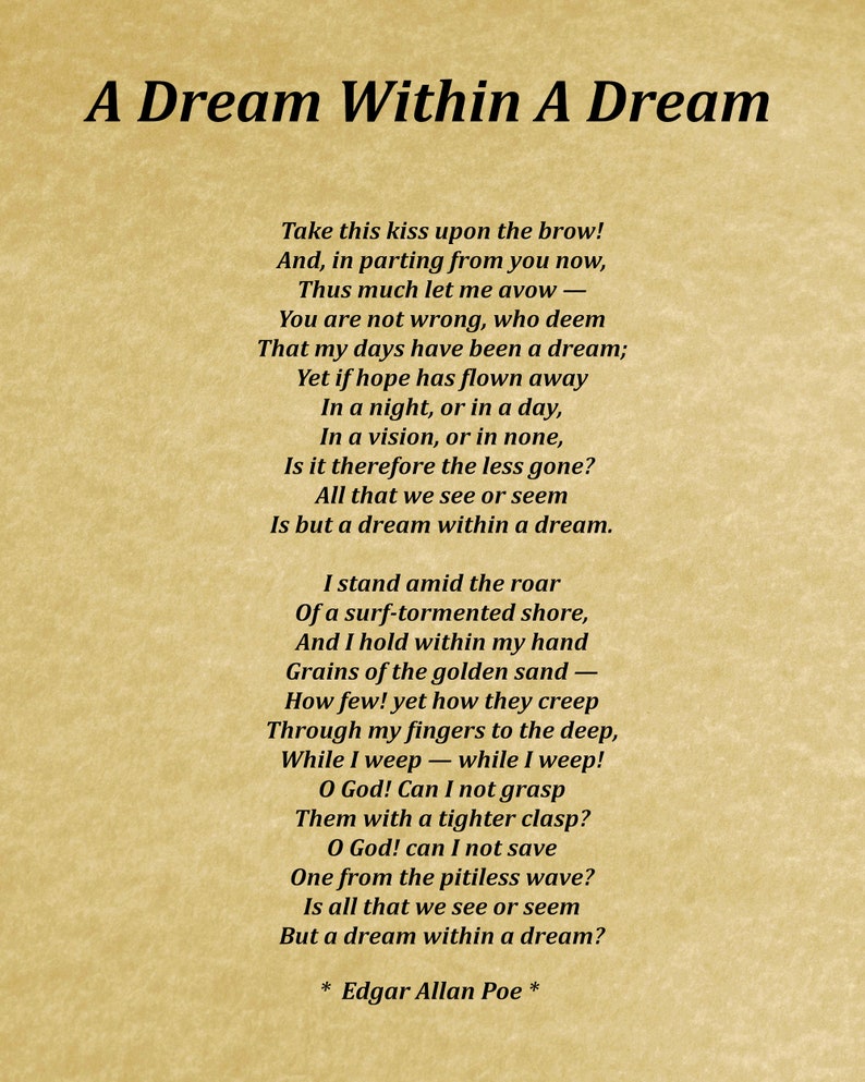 A Dream Within A Dream Poem by Edgar Allan Poe Typography | Etsy