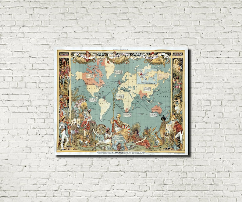 Vintage British Empire Map Imperial Federation 1886 Wall