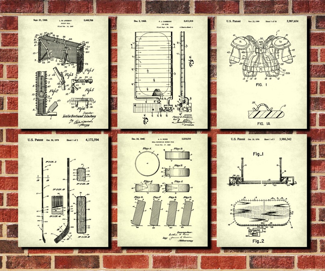 ice-hockey-patent-prints-set-6-ice-hockey-posters-etsy