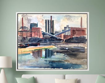 Otto Geigenberger Framed Canvas Panel | Industry in Linz | Limited Edition | Ready To Hang Industrial Landscape Art