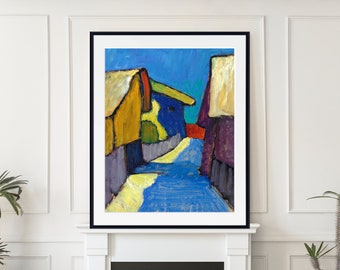 Village Street in Blue Framed Print by Gabriele Münter, Blue Rider, German Expressionism Landscape Print