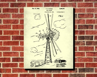 Wind Turbine Patent Print Green Energy Poster Wind Turbine Blueprint Renewable Energy Poster